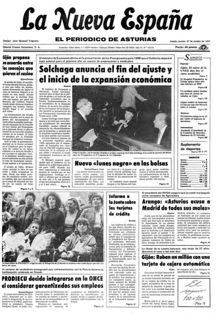Portada Martes 27 de Octubre de 1987