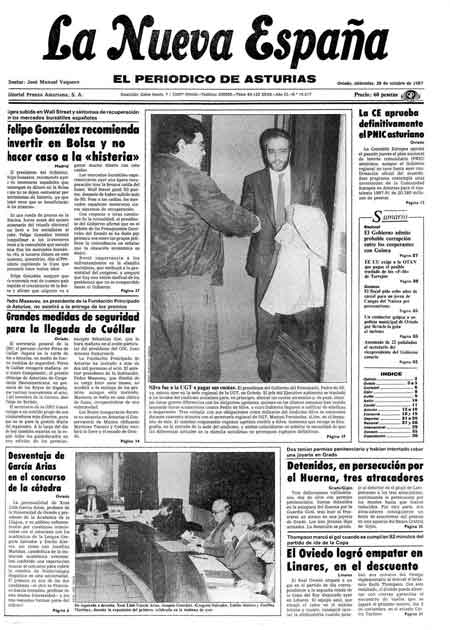 Portada Miércoles 28 de Octubre de 1987