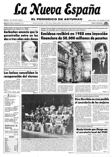 Portada Martes 3 de Noviembre de 1987