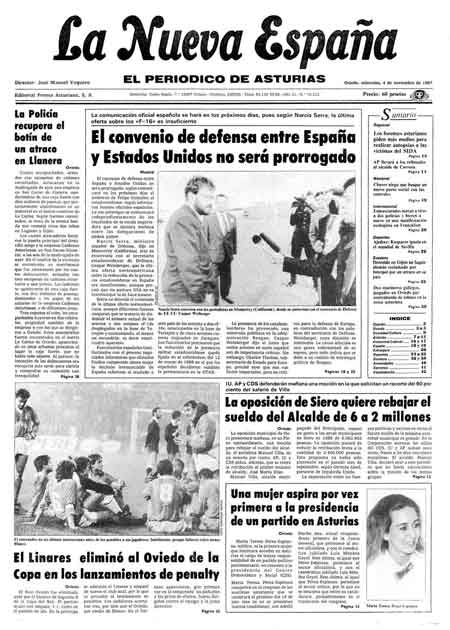 Portada Miércoles 4 de Noviembre de 1987