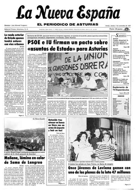 Portada Sábado 7 de Noviembre de 1987
