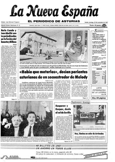 Portada Domingo 22 de Noviembre de 1987