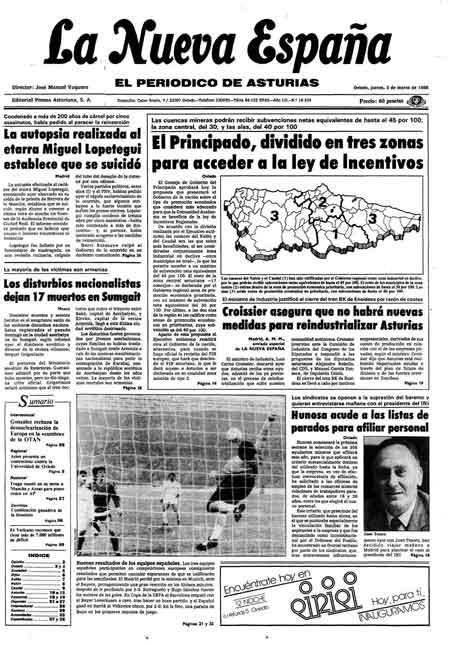 Portada Jueves 3 de  de 1988