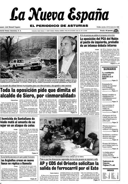 Portada Martes 22 de  de 1988