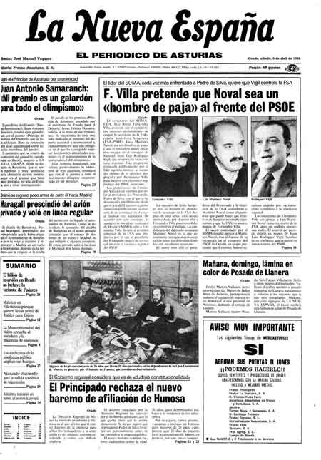 Portada Sábado 9 de  de 1988