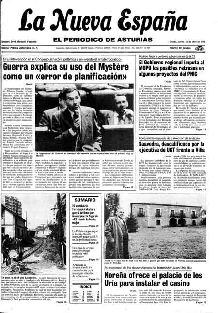 Portada Jueves 14 de  de 1988