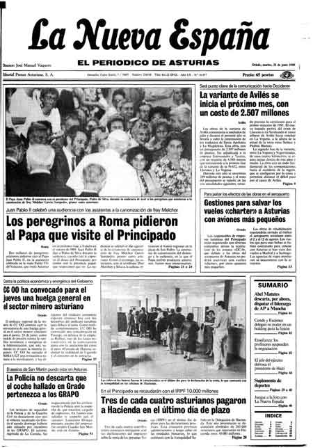 Portada Martes 21 de  de 1988