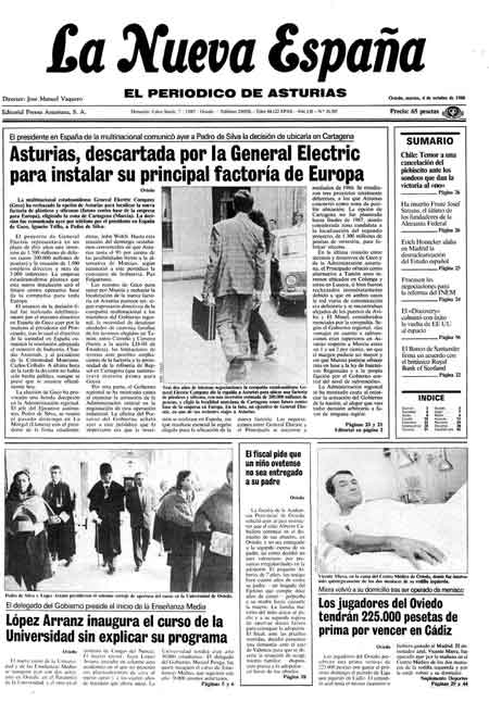Portada Martes 4 de Octubre de 1988