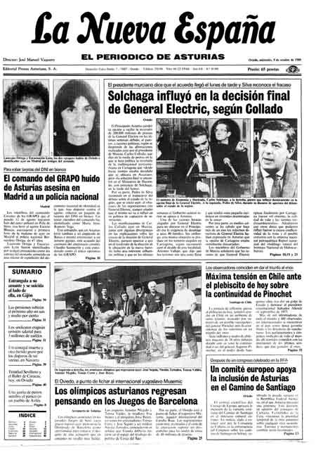 Portada Miércoles 5 de Octubre de 1988