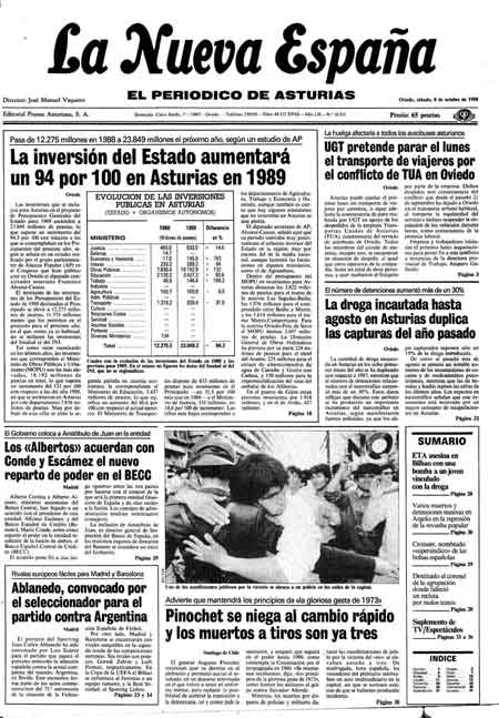 Portada Sábado 8 de Octubre de 1988