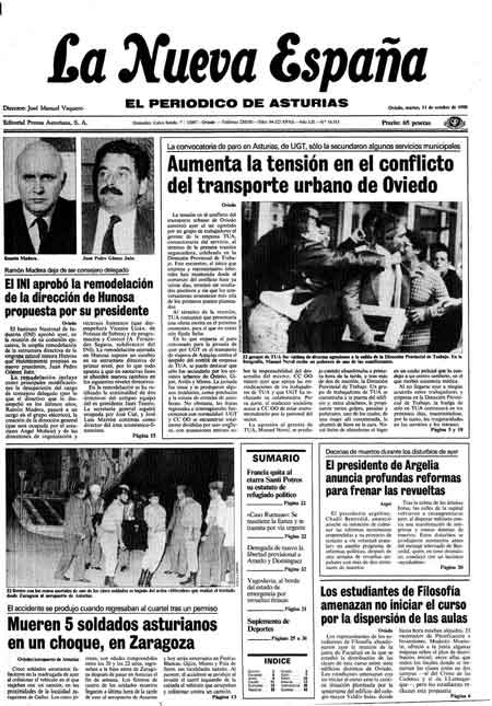 Portada Martes 11 de Octubre de 1988