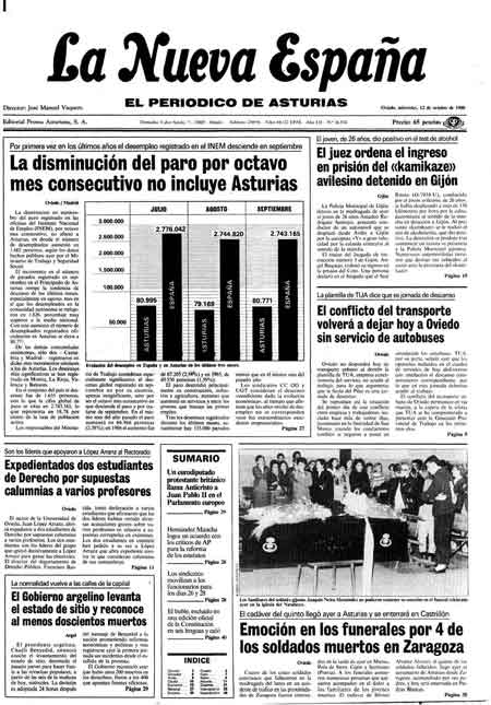 Portada Miércoles 12 de Octubre de 1988