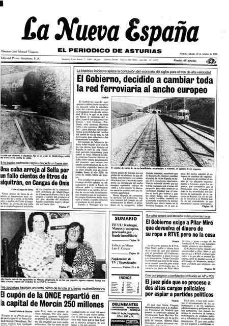 Portada Sábado 22 de Octubre de 1988