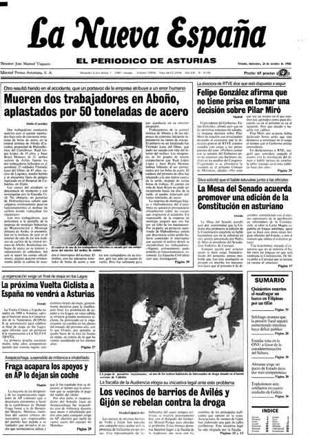 Portada Miércoles 26 de Octubre de 1988