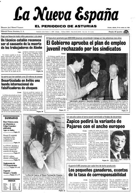 Portada Sábado 29 de Octubre de 1988