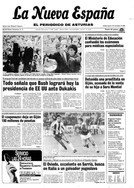 Portada Martes 8 de Noviembre de 1988