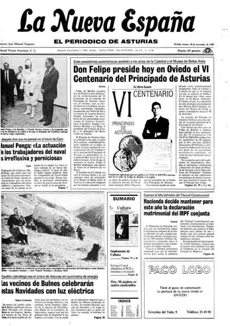 Portada Viernes 18 de Noviembre de 1988