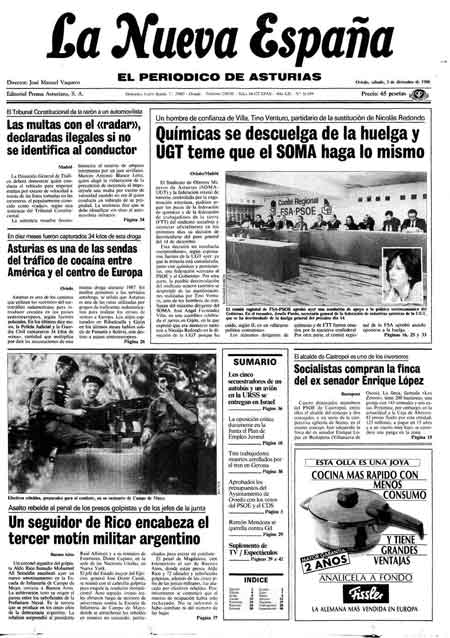 Portada Sábado 3 de Diciembre de 1988