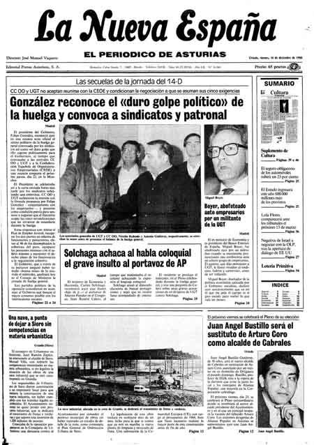 Portada Viernes 16 de Diciembre de 1988