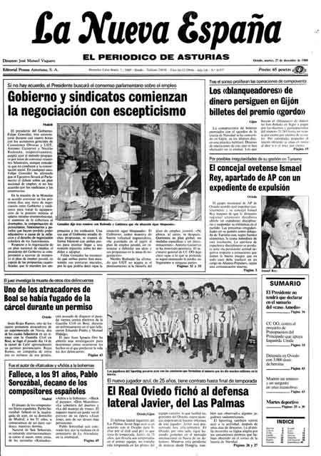 Portada Martes 27 de Diciembre de 1988