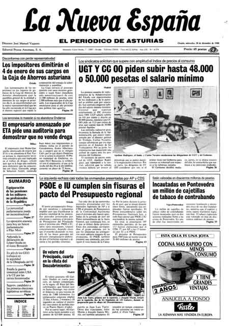 Portada Miércoles 28 de Diciembre de 1988