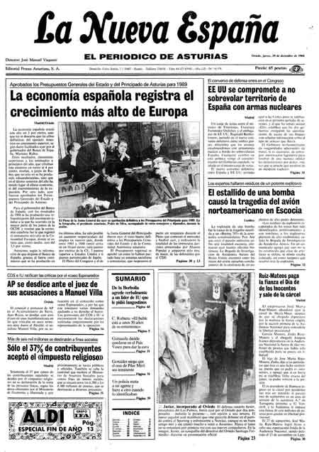 Portada Jueves 29 de Diciembre de 1988