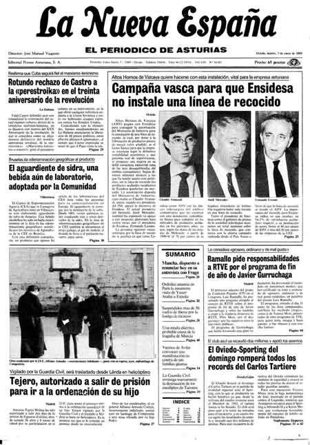 Portada Martes 3 de  de 1989