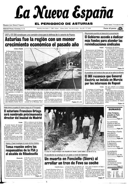 Portada Martes 17 de  de 1989