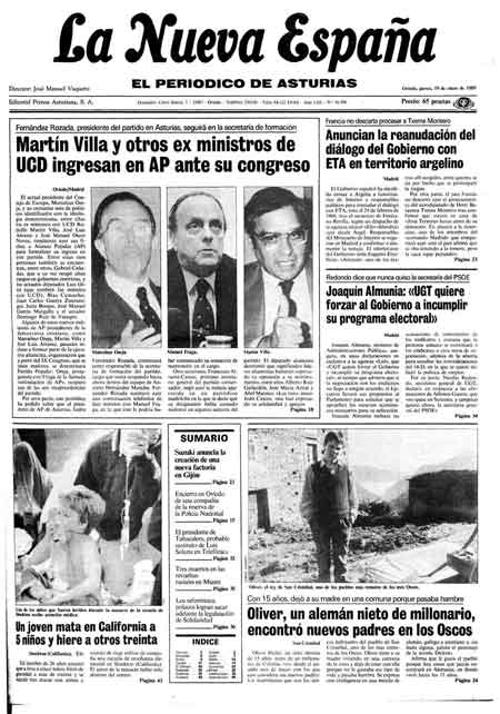 Portada Jueves 19 de  de 1989