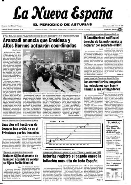 Portada Martes 21 de  de 1989