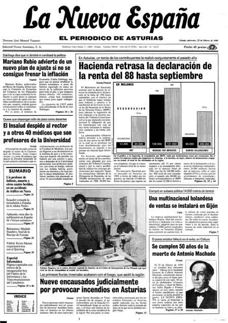 Portada Miércoles 22 de  de 1989