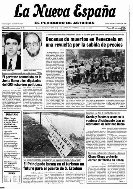 Portada Miércoles 1 de  de 1989