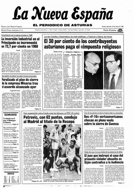 Portada Miércoles 15 de  de 1989