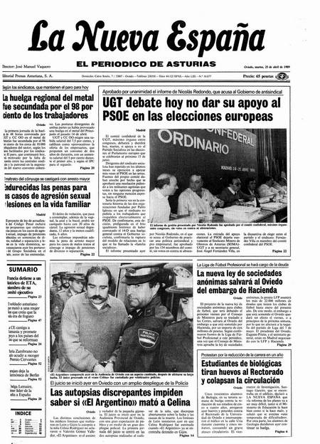 Portada Martes 25 de  de 1989