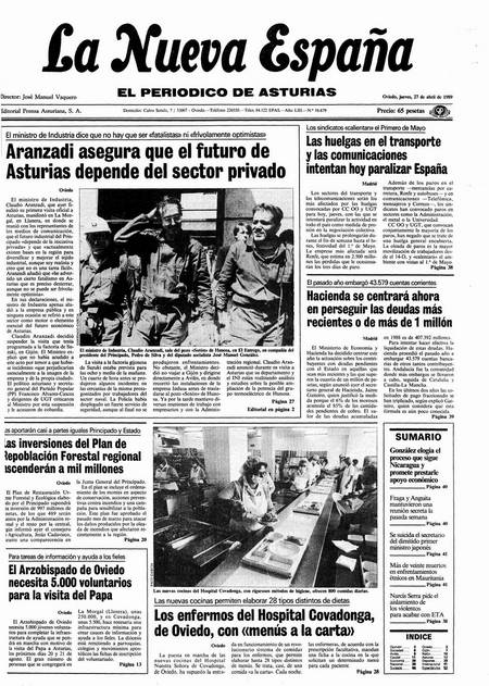 Portada Jueves 27 de  de 1989