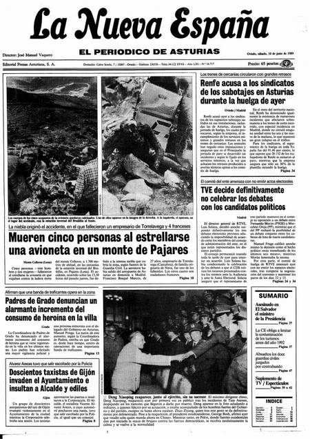 Portada Sábado 10 de  de 1989