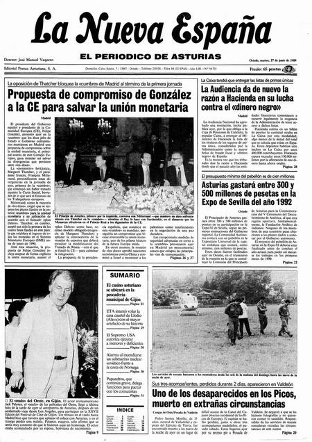 Portada Martes 27 de  de 1989