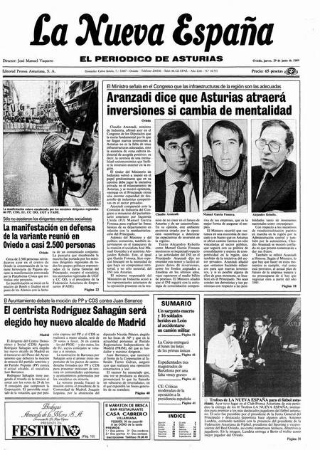 Portada Jueves 29 de  de 1989