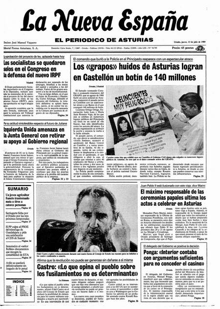 Portada Jueves 13 de  de 1989
