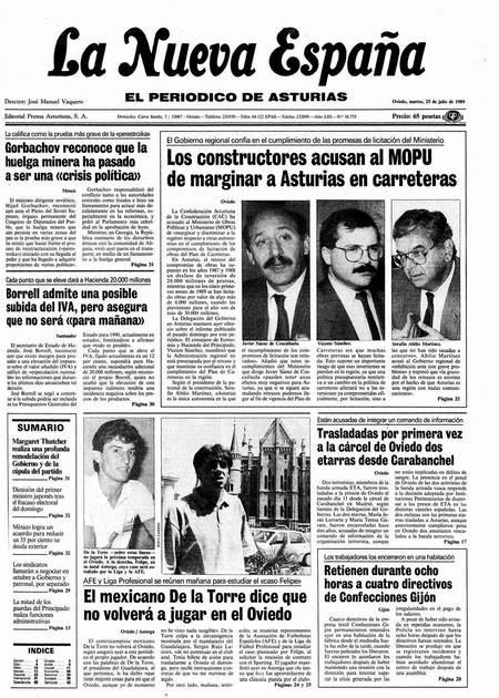 Portada Martes 25 de  de 1989