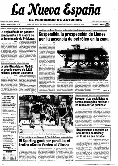 Portada Sábado 12 de  de 1989