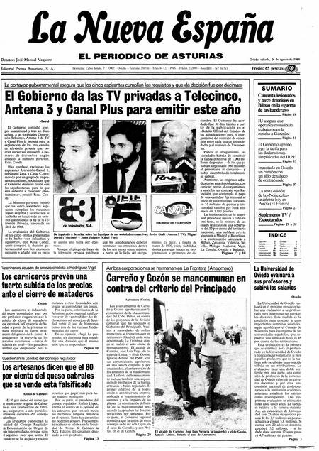 Portada Sábado 26 de  de 1989