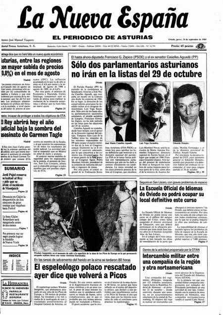 Portada Jueves 14 de  de 1989