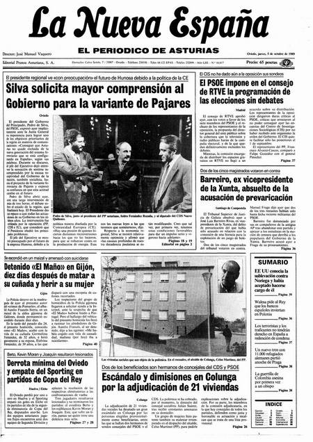 Portada Jueves 5 de Octubre de 1989