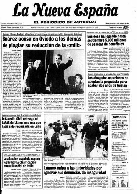 Portada Miércoles 11 de Octubre de 1989