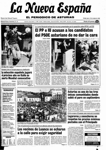 Portada Jueves 12 de Octubre de 1989
