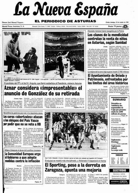 Portada Domingo 15 de Octubre de 1989