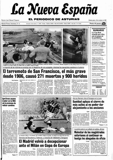 Portada Jueves 19 de Octubre de 1989