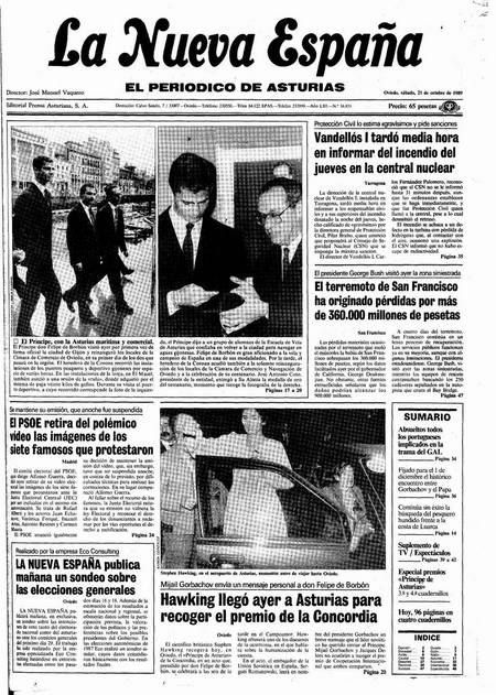 Portada Sábado 21 de Octubre de 1989