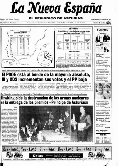 Portada Domingo 22 de Octubre de 1989